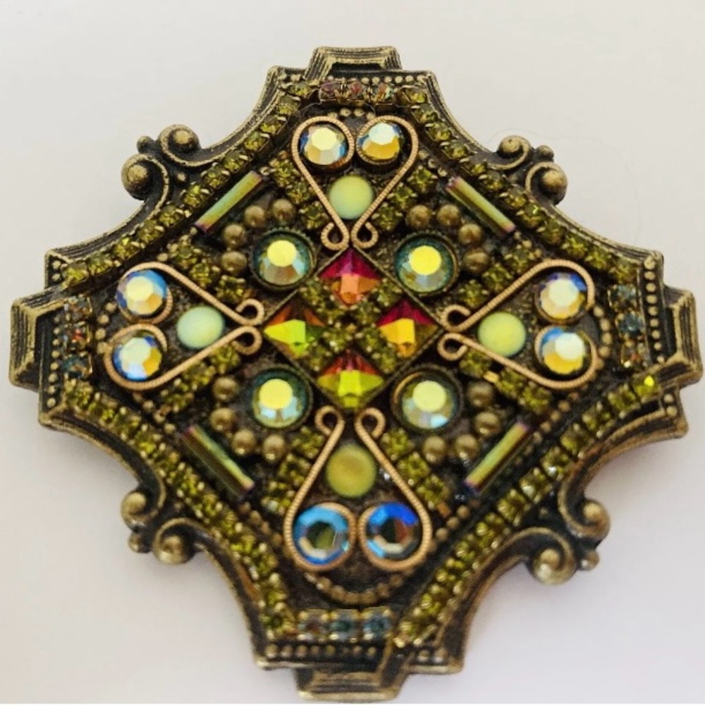 Gorgeous Vintage Belladonna Brooch Pin Rhinestones Bling Costume Pink Green Pop!